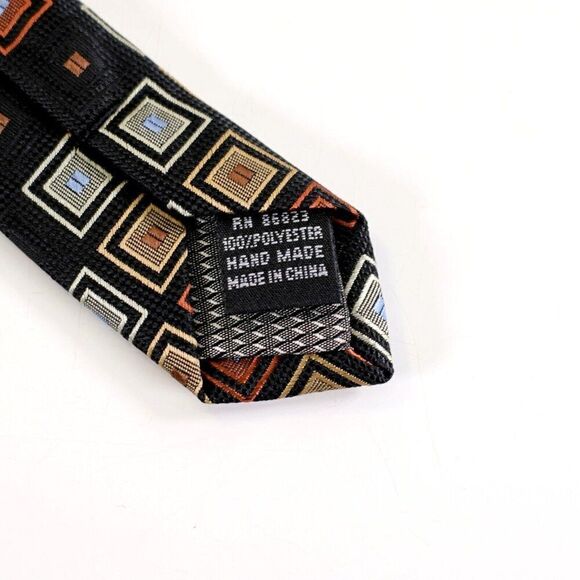 Chereskin Black Tan Brown Geometric Polyester Short Tie‎ - Picture 4 of 6
